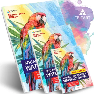 Produktbild von HOCHWERTIGES Aquarellpapier A4 A3 A5 Komplettset | 300g Weiß Aquarellblock Set | Jeweils 20 Blatt von Tritart