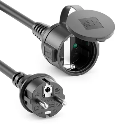 Produktbild von deleyCON 5m Outdoor Verlängerungskabel Stromkabel IP44 3G1.5mm² - Schwarz