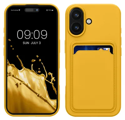 Produktbild von kwmobile Handyhülle für Apple iPhone 16 Hülle mit Kartenfach - TPU Case - Kabelloses Laden - Schutzhülle Cover in Strahlend Gelb