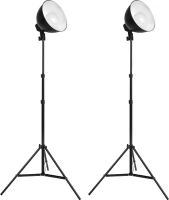 Produktbild von 2 Studioleuchten im Set mit Stativ und Leuchtmittel - schwarz