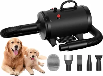 Produktbild von Hundefön Blower 3200W leise Fellpflege mit Temperaturregelung 4 Düsen und flexiblem Schlauch für Hunde