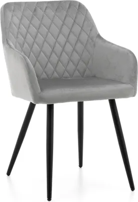 Produktbild von NEW HOME Stuhl TODI Esszimmerstuhl gepolsterter Glamour Wohnzimmerstuhl mit Steppung - hellgrau - moderne Samt Velours Möbel