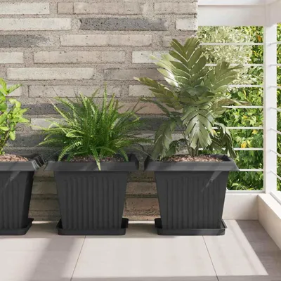 Produktbild von "Schlussverkauf" Quadratischer Blumentopf 24 Stück - Pflanzkasten für den Garten - Schwarz 33x33x26 cm  C13396