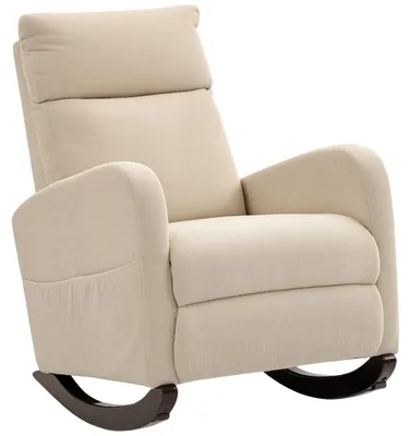 Produktbild von Schaukelstuhl, gepolsterter Schaukelsessel mit Cordstoff, Seitentaschen für Wohnzimmer, Schlafzimmer, Beige
