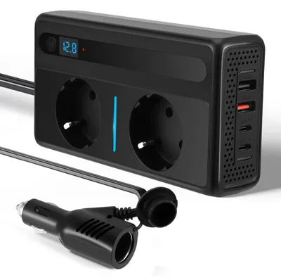 Produktbild von Auto Spannungswandler - 300W Wechselrichter - DC 12V auf AC 230V - 4 USB Ports Schnellladen - Zigarettenanzünder Stecker - Schwarz