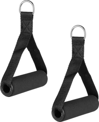 Produktbild von 2x jednoręczny uchwyt do taśm oporowych | uchwyty treningowe czarne do taśm fitness / ekspanderów | uchwyty do podciągania się na linach | akcesoria do treningu siłowego do domowego sprzętu treningowego, stacji z ciężarami - wyściełany uchwyt do podciągania się na linach