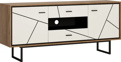 Produktbild von TV Lowboard BRISTOL-129 in Catania Eiche Nb. mit schwarz und weiß Hochglanz, B/H/T: ca. 167/74,5/40 cm