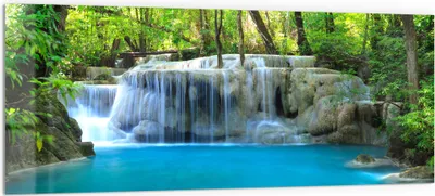 Produktbild von DEQORI Küchenrückwand Glas 125x50 cm 'Exotischer Wasserfall' Spritzschutz Bad Rückwand