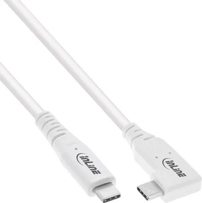 Zdjęcie produktu dla Kabel InLine® USB4, USB-C, kątowy z jednej strony, PD 240W, 8K60Hz, TPE, biały, 2m