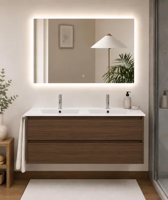 ORIGEN BATH IBIZA Badmöbel mit Doppelwaschbecken 120x45 cm, Tea-Esche