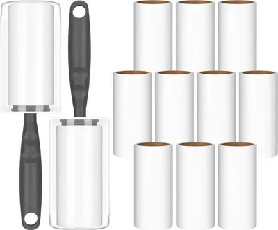 Produktbild von 12 Stücke Fusselrolle, Extra Klebrig Fusselrolle (je 60 Blatt) mit 2 Abroller 2 Staubschutzhüllen, Fusselroller für Tierhaare, Sticky Roller Removers für Haare, Katzenhaare, Hundehaare, Entfernung von Haaren auf Kleidung & Sofa
