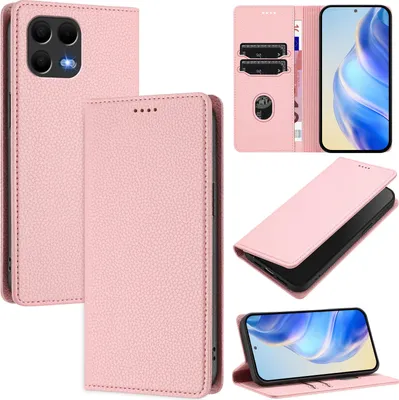 Obrázek produktu pro Kožené pouzdro pro T-Mobile Revvl 8 Pro/T Phone 3 Pro 5G, Litschi kůže, peněženkové pouzdro s přihrádkami na karty a stojánkem Růžový