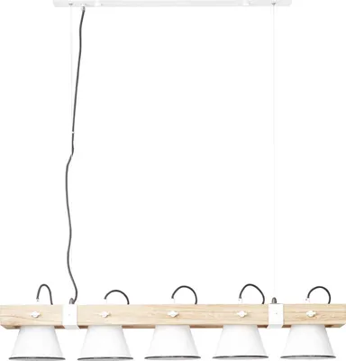 Produktbild von Brilliant Plow Pendelleuchte, 5-flammig E27 Weiß Holz Hell82175/05