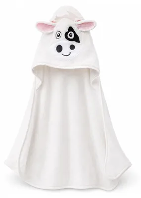 Produktbild von Minky Mooh® Badeponcho Kuh für Babys ab 1 Jahr mit Kapuze – 100% Baumwolle Handtuch Kinder 75x75 cm (360 GSM) – Frottee Badetuch Weiß