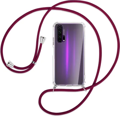 Produktbild von Handykette Backcover-Schutzhülle mit Band (Metall silberfarben) für Honor 20 Pro - dunkelrot