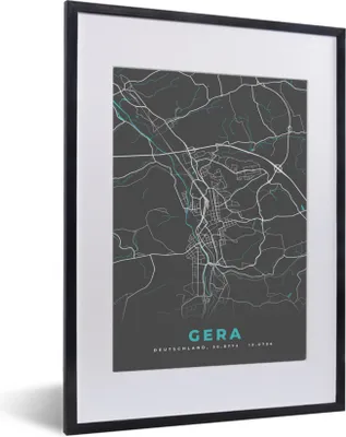 Produktbild von MuchoWow® Gerahmtes Poster Stadtplan - Deutschlandkarte - Blau - Gera - Karte 30x40 cm - Poster mit Schwarzem Bilderrahmen Wandposter Rahmen Foto Bilder - Wandposter Schlafzimmer