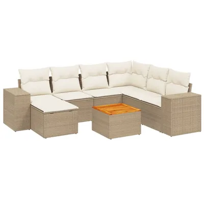 Produktbild von vidaXL 8-tlg. Garten-Sofagarnitur mit Kissen Beige Poly Rattan