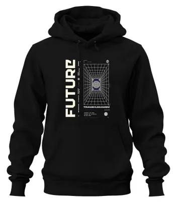 Immagine prodotto di Felpa con cappuccio "Future Transhumanism Upgrade", collezione "Japan Y2K Singularity", colore nero, taglia M
