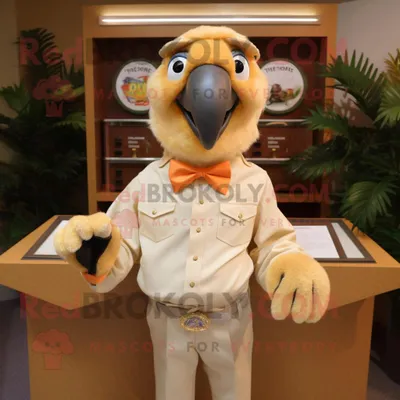 Produktbild von Tan-Papagei REDBROKOLY Maskottchen kostüm gekleidet mit einem Popeline-Hemd und Manschettenknöpfen