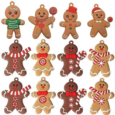 Productafbeelding van Lebkuchenmann-bedels, 12 stuks, kerstdecoratie, PVC-zachtrubber, 7 x 5,5 cm