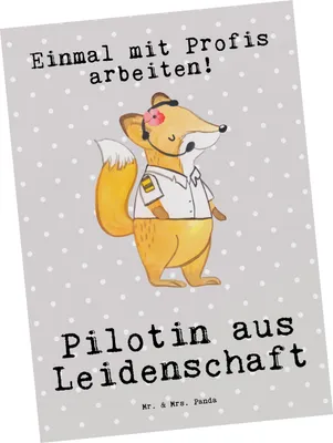 Produktbild von Mr. & Mrs. Panda Postkarte Pilotin Leidenschaft - Grau Pastell - Geschenk, Cockpit, Flugzeug, bildkarte, Spruch, Ansichtskarten, Lustig, Grußkarte, Fotokarte, Postkarten