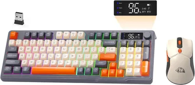Produktbild von Kabelloses Gaming-Tastatur- und Maus-Set, BT/2,4 GHz, Smart Display und Knopf, Regenbogen-Hintergrundbeleuchtung, Aufladbare QWERTY-Tastatur