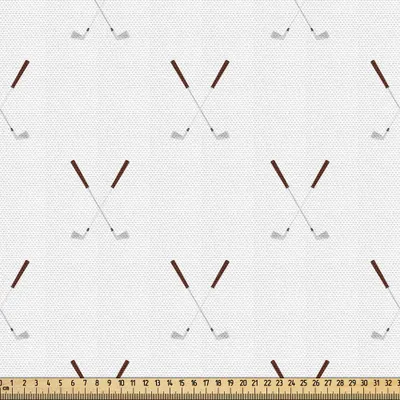 Image de ABAKUHAUS Tissu golf vendu au mètre, motif clubs de golf croisés Compétition Loisirs en plein air Imprimé sportif, 1 m (148 x 100 cm), blanc gris clair