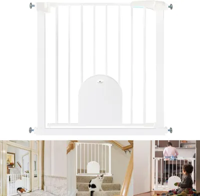 Produktbild von UISEBRT Treppenschutzgitter für Babys Ohne Bohren Absperrgitter mit Schiebetor für Hunde und Katzen Türschutzgitter Türgitter Größe: 75-85 cm Weiß
