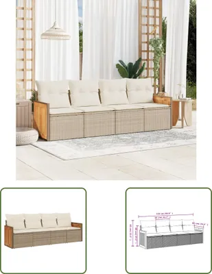 Produktbild von The Living Store 4-tlg. Garten-Sofagarnitur mit Kissen Beige Poly Rattan