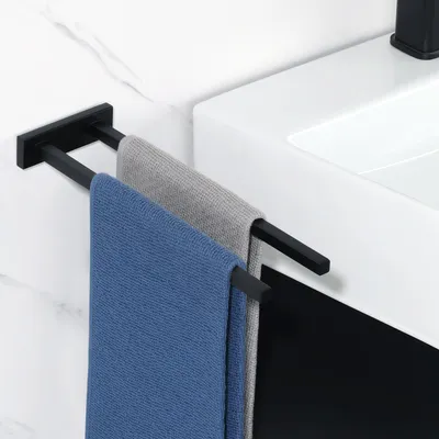 Image de Porte-serviettes noir, porte-serviettes de salle de bain, barre à serviettes à deux bras, porte-serviettes pour invités, fixation murale, acier inoxydable, porte-serviettes pour salle de bain et cuisine, 30 cm