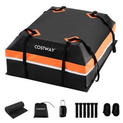 Obrázok produktu pre COSTWAY strešný box na auto, 450 l, vodotesný, batožinový box s protisklzovou podložkou, 6 háčikov na dvere, zámok a taška na prenášanie, prenosný strešný box, oranžový