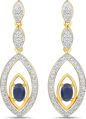 Produktbild von Vira Jewels Ohrringe Silber 925 zweifarbig 40mm lang mit 2x Saphir und 80x Weiß-Topas
