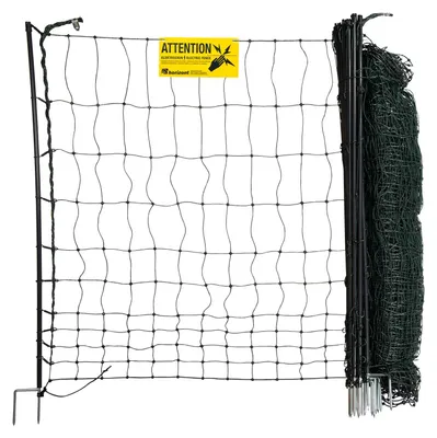 Produktbild von horizont easyLine Hühnerzaun 25m lang, 105 cm hoch, Elektrozaun Hühner - 7 PVC-Pfähle mit Doppelspitze - grün, Geflügelzaun mit Strom, mobiler Zaun, Hühnerauslauf, Geflügelnetz