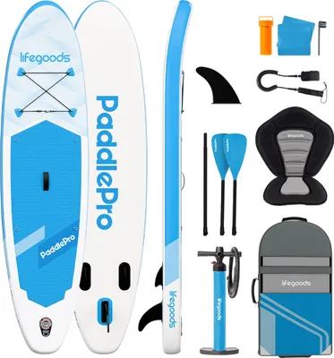 Produktbild von LifeGoods SUP Board Allround Compact - Mit Sitz - 100 KG Tragkraft - 300 x 76 cm - Aufblasbar - Komplettes SUP Paket - Sky Blue