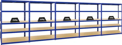 Produktbild von Mega Deal | 5x Schwerlastregal Big Elephant M | HxBxT 180x120x60 cm | Fachlast 250kg | Blau