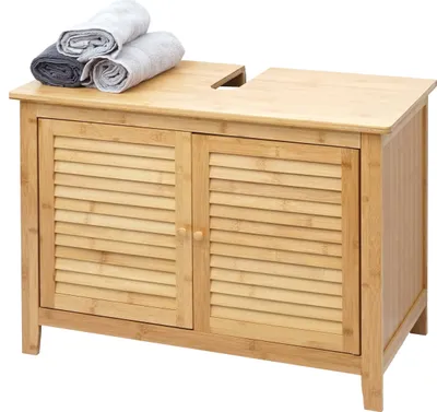 Produktbild von Waschbeckenunterschrank HWC-B18, Badezimmer Badschrank, Bambus  60x80x40cm