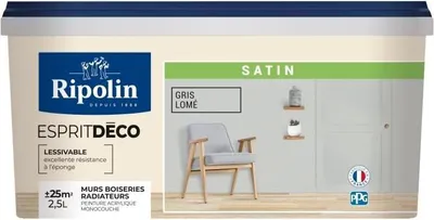 Zdjęcie produktu dla Farba Jednowarstwowa RIPOLIN Esprit Déco, Szary Lome Satyna, 2.5L, Do Murs Boiseries i Grzejników