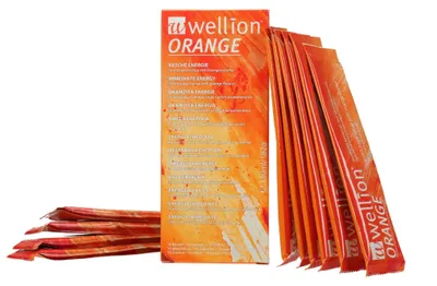 Productafbeelding van WELLION ORANGE Inverteersuikerstroop, zakjes, 10 x 13 ml, PZN 11257624