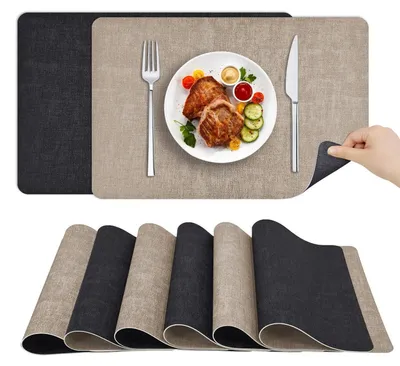 Produktbild von Tischsets Platzsets 6er Set Cremeweiß Grau 30x43 cm Hitzebeständig Doppelseitig in Lederoptik