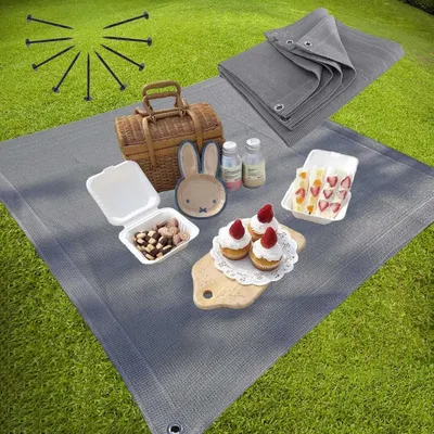 Obrázek produktu pro Podložka pod stan, podložka pod markýzu, šedá, 4x6 metrů, HDPE, pro venkovní použití, protiskluzová, odolná, podložka pod předstan