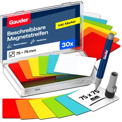Produktbild von GAUDER Magnetstreifen beschreibbar, Magnetschilder Kanban (30 Stk, 75x75mm)