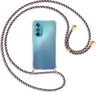 Produktbild von Handykette Backcover-Schutzhülle mit Band (Metall goldfarben) für Motorola Edge 30 5G - blau+beige