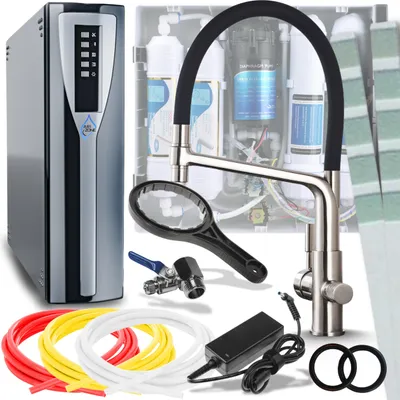 Immagine prodotto di Rubinetto da cucina a 3 vie Ari Flexible, con doccetta estraibile e beccuccio girevole 360, acciaio inox, per acqua filtrata