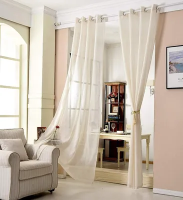 Image de 1 rideau transparent avec œillets, aspect lin, couleur crème, 140 x 245 cm