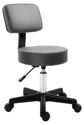 Image de Tabouret de salon réglable en hauteur avec dossier, tabouret à roulettes pivotant, revêtement en similicuir, gris | 43–55 cm | 5 roulettes | rembourrage de 8 cm