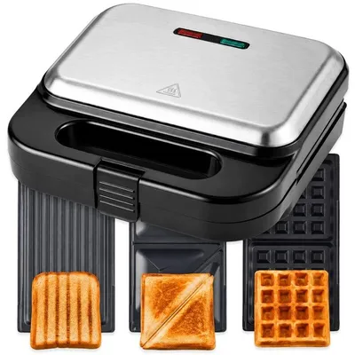 Produktbild von 3in1 Sandwichmaker Waffeleisen Kontaktgrill 750W mit Wechselplatten Antihaftbeschichtung