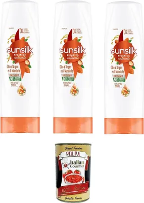 Produktbild von Argan- und Mandelöl-Conditioner, Conditioner für brüchiges und geschädigtes Haar, mit Arganöl und Bio-Mandelöl, 3x 200 ml+ Italian Gourmet polpa 400g