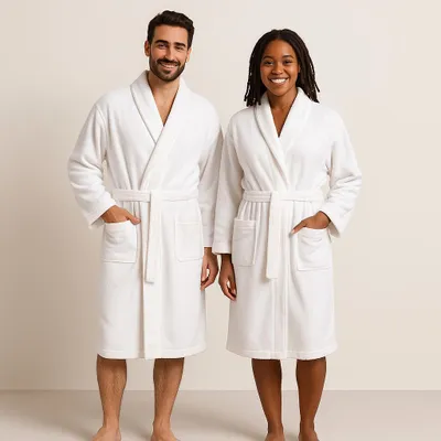 Produktbild von Betz Bademantel Frottee mit Schalkragen für Herren und Damen Berlin 100% Baumwolle Saunabademantel - langer Bademantel - Saunamantel Größe - L/XL - weiß