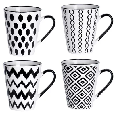 Produktbild von EH Excellent Houseware Set aus Keramiktassen auf Metallständer, 4 weiße Kaffeetassen im skandinavischen Stil