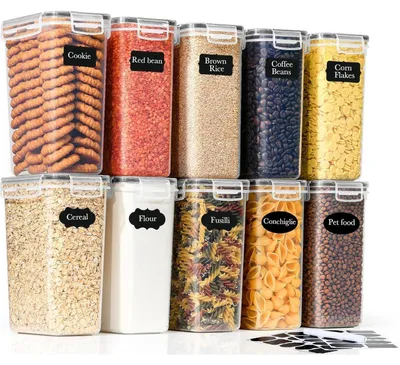 Productafbeelding van Voorraadpotten, 2 liter, 10 stuks, luchtdicht deksel, BPA-vrij, zwart, 2.0 liter x 10 stuks